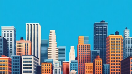 Obraz premium Modern Cityscape with Tall Buildings and Blue Sky