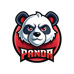Aggressive Panda mascot logo icon vector design with text panda badge style isolated