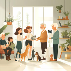 Glossy Background with Grandparents and Grandchildren at a Park concept as A glossy background image capturing the silhouettes of grandparents and grandchildren enjoying a day at the park. The scene i