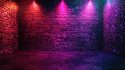 Brick Room Illuminated with Colored Spotlights