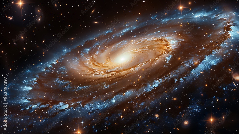Wall mural a stunning spiral galaxy with a bright core and intricate arms, set against a backdrop of scattered 