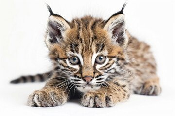 Obraz premium a small kitten laying down on a white surface