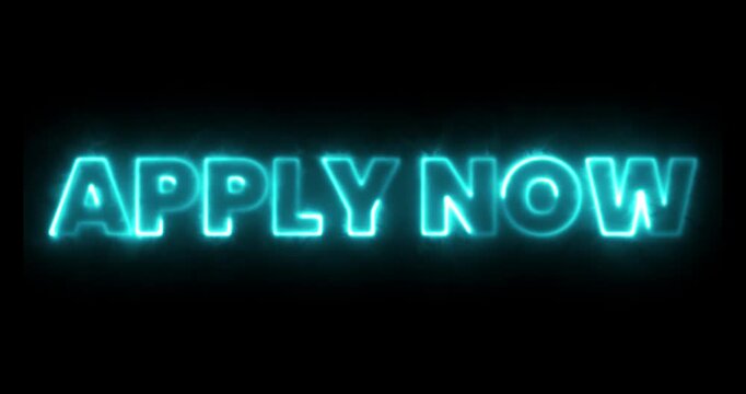 An animation of apply now neon blue light.
