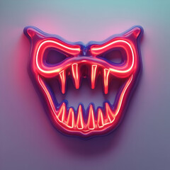 Flat Glowing Abstract Vampire Fangs with Bite Text concept as A sleek glowing abstract digital art featuring vampire fangs with the word Bite in a sharp eerie font. The scene is perfect for Halloween 