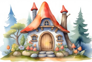 Fairy House Watercolor Fantasy Clipart