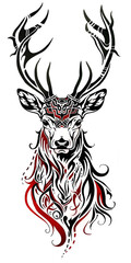 Tribal Deer tattoo flash styles illustration
