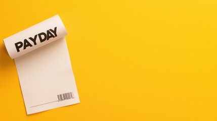 Pay day banner, paycheck stub with bold (PAY DAY) text, celebratory theme, 3D illustration