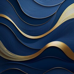 A calming backdrop in shades of dark blue, with soft, flowing waves. The design is minimalist, with subtle gold accents in the waves, adding a touch of elegance without overpowering, Generative AI