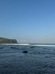 beachscape with wave and rock