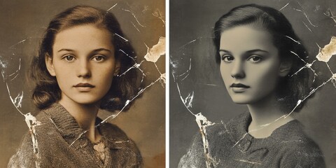 Vintage photo of a woman with damaged edges.