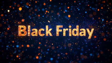 Bright Golden Text of Black Friday Shines Against a Dark Backdrop Filled With Colorful Sparkles and Lights During the Shopping Season Generative AI