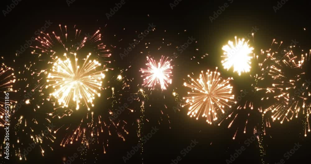 Wall mural looping animation of golden fireworks display on a black background