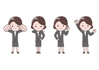 ガッツポーズなどのビジネスウーマンセット