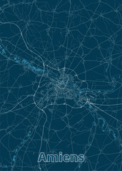 Amiens, France artistic blueprint map poster