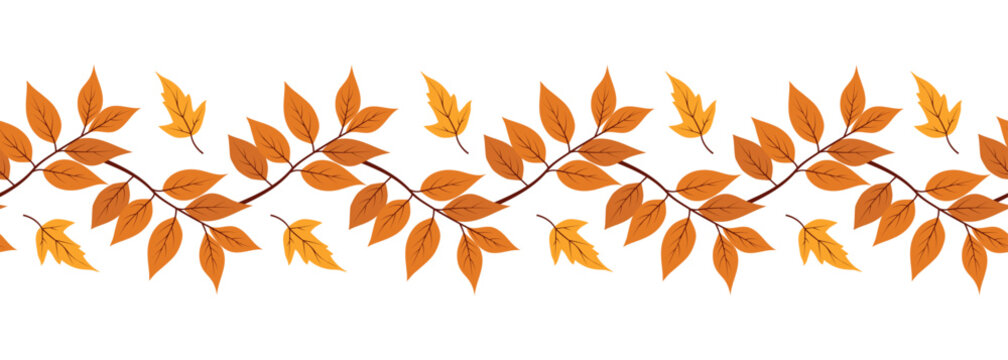 Seamless boder with autumn tree branch. Wreath for website header background. Vector illustration	