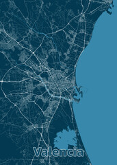 Valencia, Spain artistic blueprint map poster