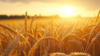 A golden wheat field illuminated by the sun, symbolizing agriculture and harvest.