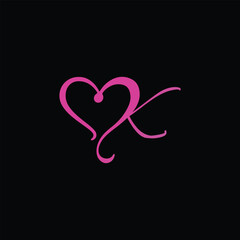 Letter K and Love Logo Template Design Vector,