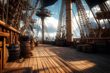 Fototapeta premium Pirate ship deck, history and fantasy concept. 