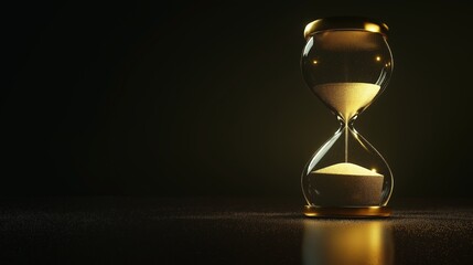 Hourglass on dark background with copy space. Based on Generative AI