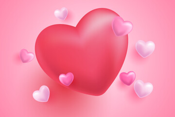 happy valentines day vector template illustration with heart love 3d icon