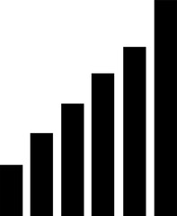 Black and white icon of signal strength bars representing connectivity levels, ideal for tech and communication themes