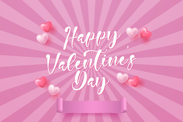 happy valentines day vector template illustration with heart love 3d icon