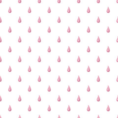 Abstract dew drops for concept design. Pink drop. Watercolor texture. Spring rain. Seamless pattern for your design. Template for textile, wallpaper and packaging. White background