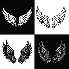 Monochrome Wing Vector Set | 4 Intricate Black and White Wing Designs for Tattoos & Graphic Projects