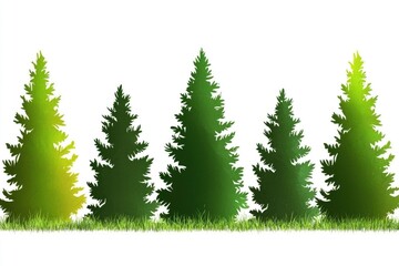 Obraz premium Silhouettes of Green Evergreen Trees with Grass