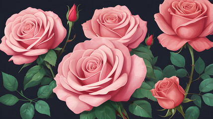 A bouquet of pink roses on a green background showcasing the beauty of flowers and romance