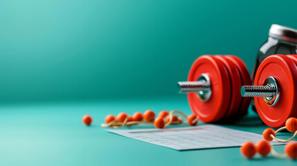 Calendar with fitness icons, annual goals, weekly plans, 3D illustration