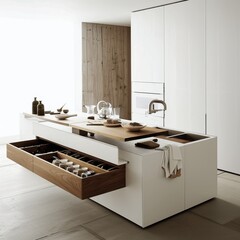 Stunning Modern Minimalist Kitchen Layout for Small-Sized Units: A Functional and Stylish Visual Delight. Showcasing the Clever Design and Efficiency.
