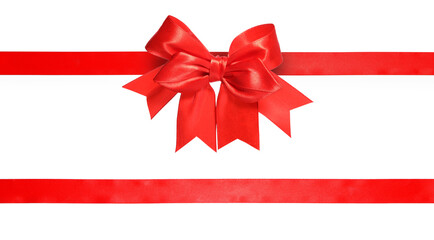 Red satin and bow on white background