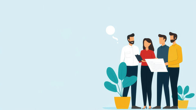 Business team setting objectives, strategic planning, flat design illustration