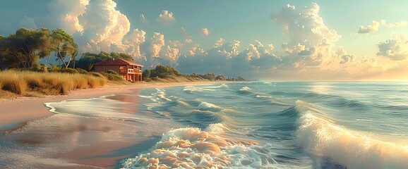 Tranquil seascape with a picturesque beach house.