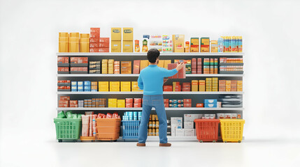 3D Shopper Picking Up Final Item concept as Candid shot of a shopper grabbing the last item from a store shelf during a Black Friday sale capturing the excitement and sense of victory in finding a gre