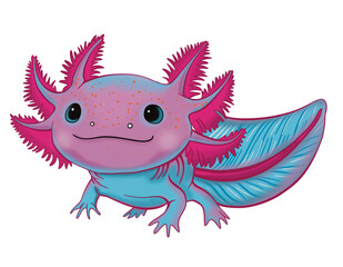illustration of cute and kawaii Axolotl activities icon Smiling nice cartoon animal character