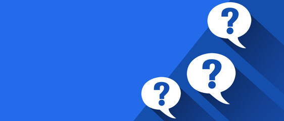 Fototapeta premium Abstract background with question marks in speech bubbles, copy space