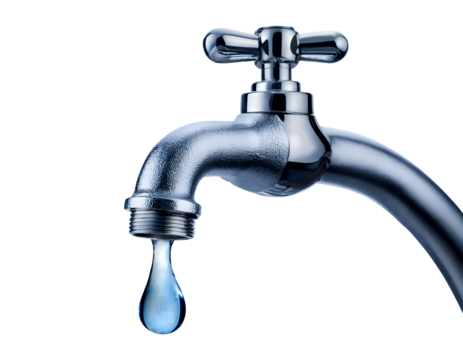 Close-up isolated faucet with a water drop on PNG 