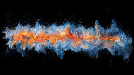 Colorful Abstract Illustration of Swirling Blue and Orange Clouds Against a Black Background Showcasing Vibrant Fluid Motion Generative AI