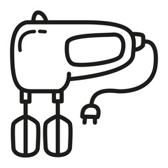 Kitchen appliance for mixing foods.Mixer icon.Kitchen hand mixer.Isolated on white background.Outline vector illustration.