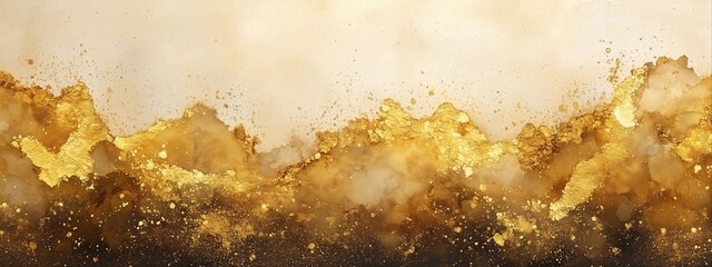 Golden abstract paint texture on beige background. Luxury wallpaper concept with metallic effect. Image for banner with copy space.