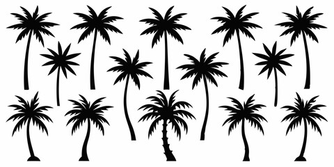 Obraz premium Tropical palm trees set silhouettes on white background 