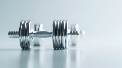 Obraz premium Metallic Dumbbells on Clean White Background for Fitness and Strength Training Concept
