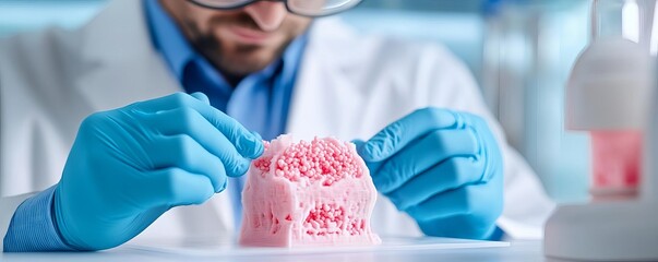Scientist culturing cells on 3D-printed scaffolds for organ modeling, biofabrication, biomedical engineering