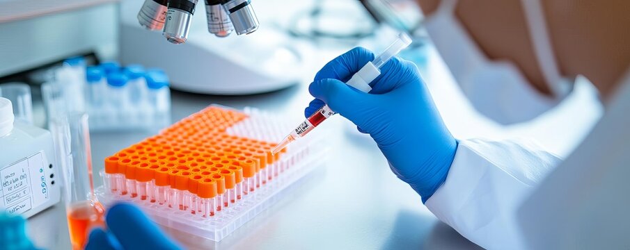 Scientist conducting a viability assay to test cell health, biological assessment, lab technique