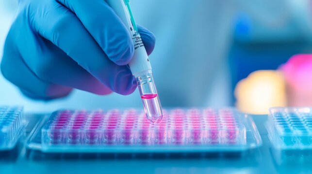 Researcher using microarray plates for high-throughput cell analysis, parallel testing, biotech advancement