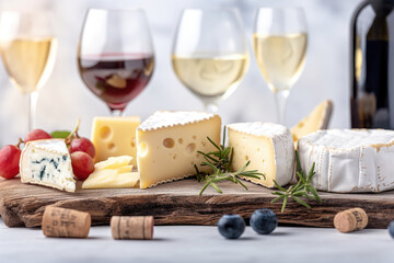 Cheese set with red and white wine.