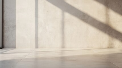 Sunlit Empty Room with White Wall and Tile Floor